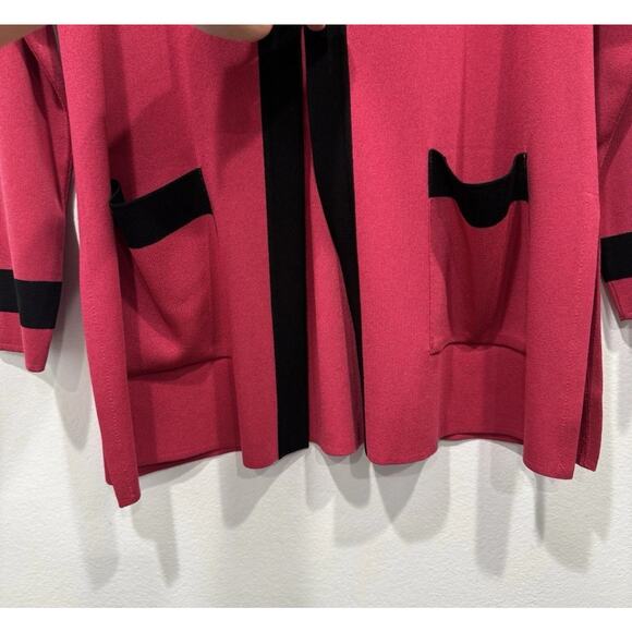 Exclusively Misook Open Front Pink Fuchsia Cardigan Women's Size Small Black - Picture 4 of 6